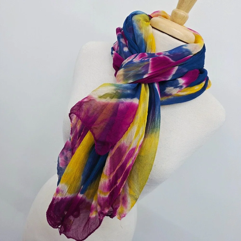 Womens Colorful Tie Dye Scarf Wrap Multicolor Rectangle Bohemian Festival Bright